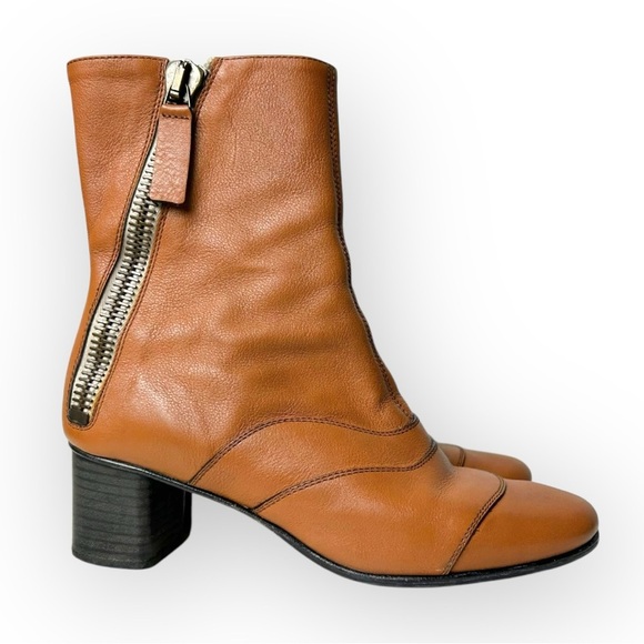 Chloé Lexie Seamed Leather Short Boot in Tan 36 - Picture 1 of 12